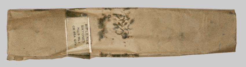 Image of British No. 9 Mk. I bayonet in wrapper with mineral oil preservative