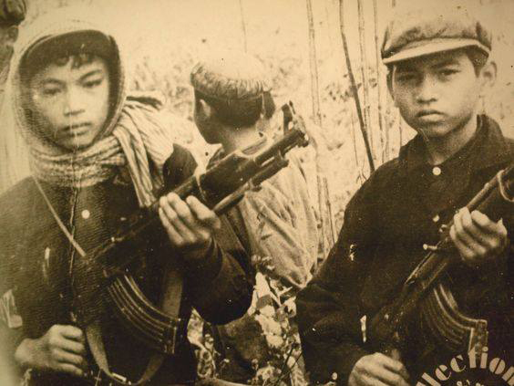 Khmer Rouge Soldiers Armed With Type 56 (AK47) Rifles and Spike Bayonets