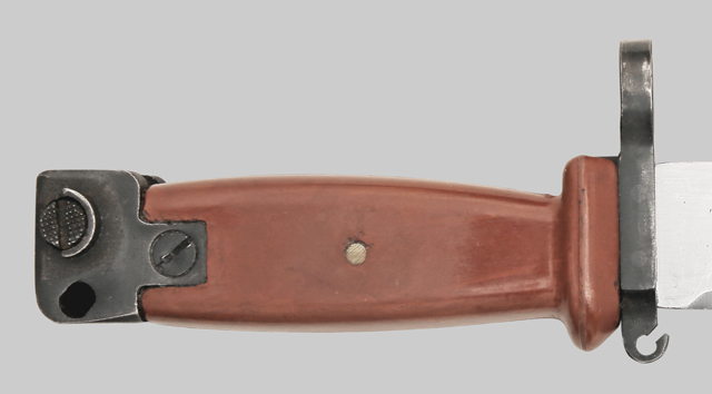 Image of Chinese AKM Type II bayonet with grip secured by brass pin.