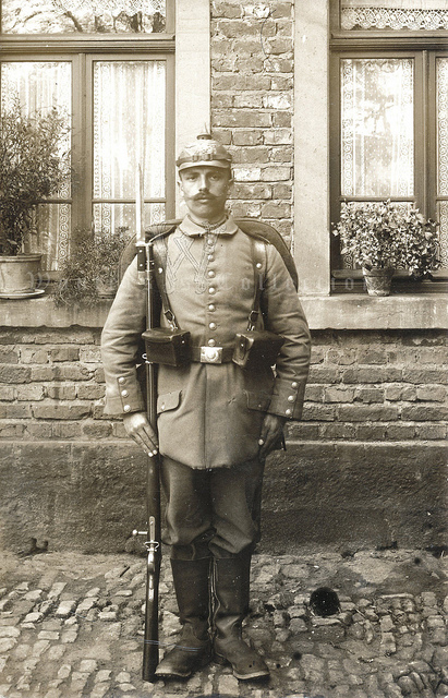 Image of German Landsturm Soldier with Gewehr 88 and Siamese Bayonet