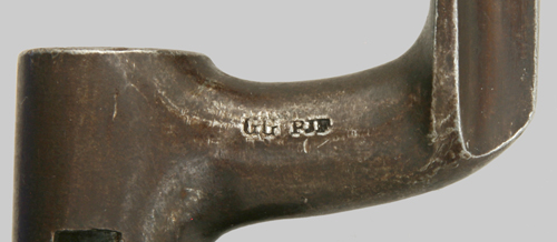 Image of inspection markings on elbow of model 1860 Wrede socket bayonet