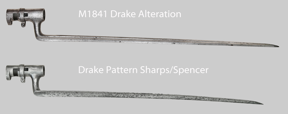 Comparison image showing M1841 and Sharps/Spencer Drake Pattern socket bayonets.