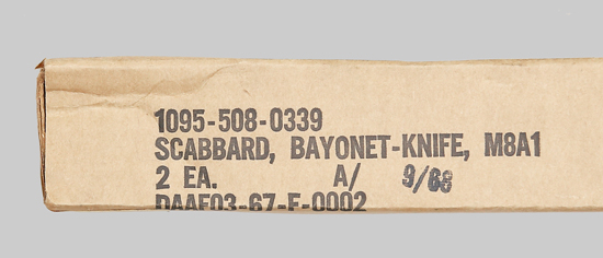 Image of Sealed Carton containing M8A1 Scabbards Produced by the Pennsylvania Working Home for the Blind