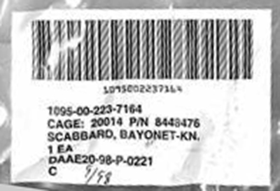 Image of Lan Cay M10 Contract DAAE20-98-P-0221 Label.