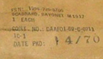 Image of Viz Manufacturing M1917 Scabbard Contract DAAF03-69-C-0711 Label.