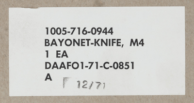 Image of Bren-Dan M4 Contract DAAF01-71-C-0851 Label.