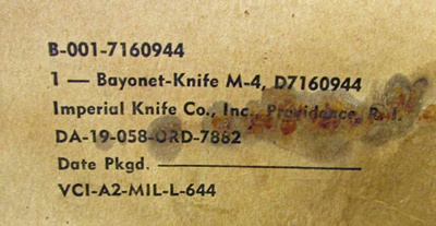 Image of Imperial M4 Contract DA-19-058-ORD-7882 Label.