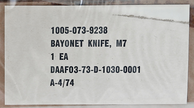 Image of Imperial M7 contract DAAF03-73-D-1030 package label.