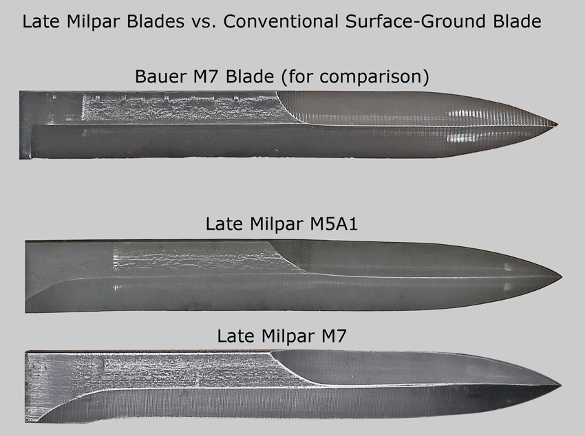 Image showing conventional surface-ground Milpar blades vs. Bauer M7 surface-ground blade.