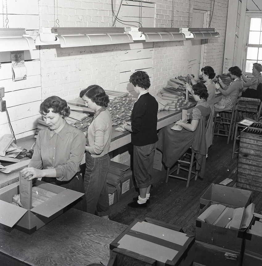 The packaging line where completed bayonets were prepared for shipping. 