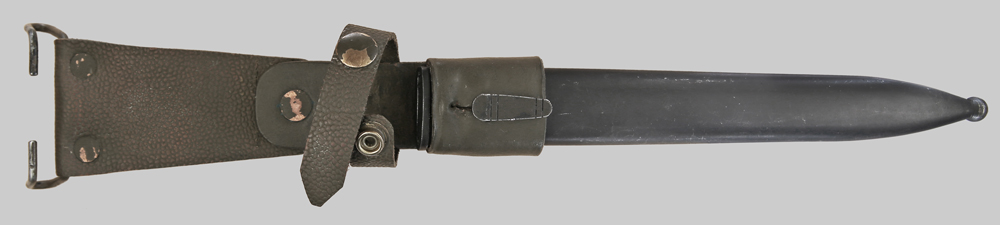 Image of Belgian FN Model 1949 in unique green leather belt frog.