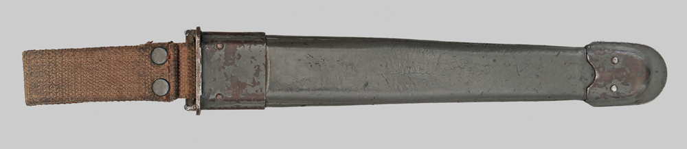Image of Italian M1 bayonet with leather scabbard.
