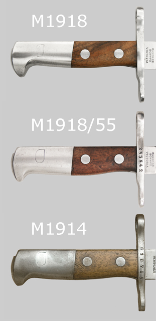 Image showing Swiss M1918, M1918/55, and M1914 hilt comparison