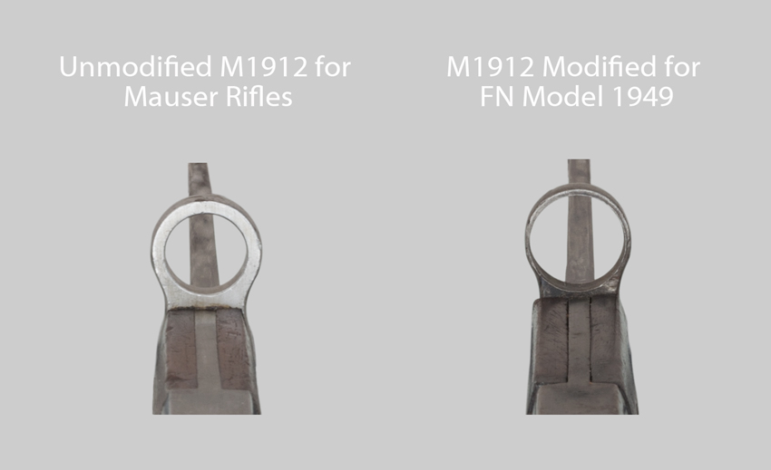 Comparison image showing Colombian M1912 and Modified M1912 Muzzle Ring Comparison.