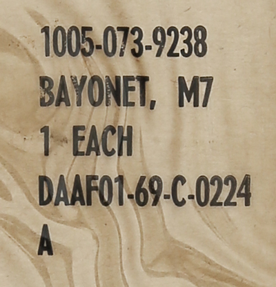Image of label from Bauer Ordnance Corp. M7 bayonet.