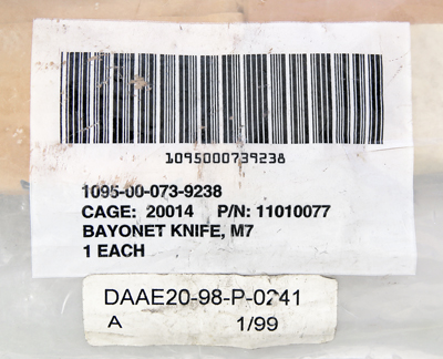 Image of Lan Cay M7 contract DAAE20-98-P-0241 label.
